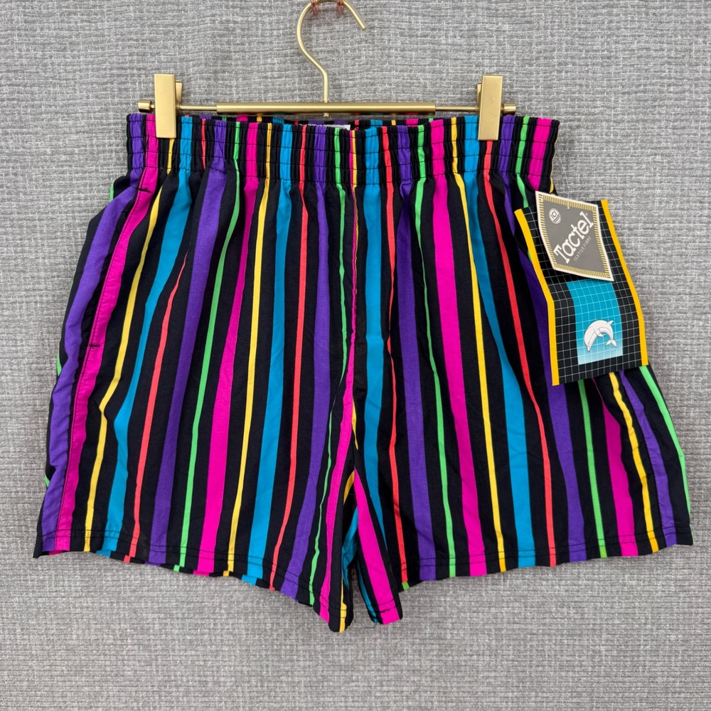 Vtg Dolfin International Striped Shorts Womens L Neon Retro 80s 90s NWT